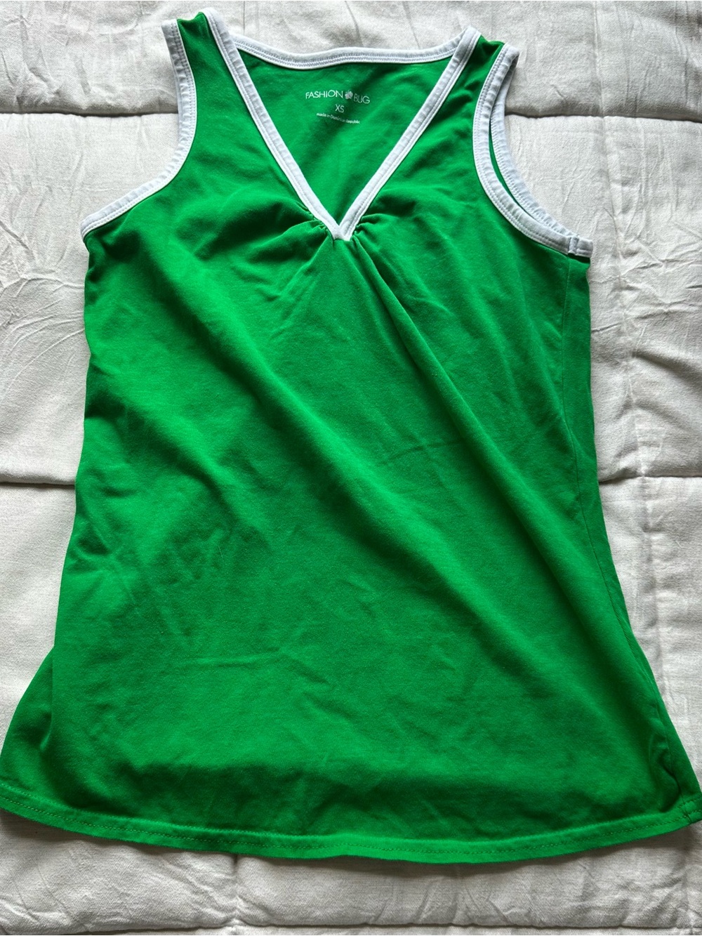 Fashion Bug Green Tank Top with White Trim